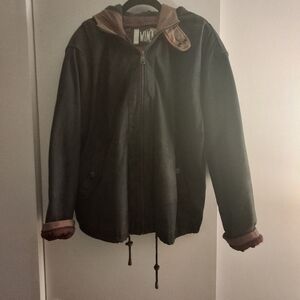 Vintage Winlit Navy and Brown Women's Suede And Leather Bomber Jacket